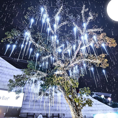 Aukora Meteor Shower Lights 8 Tube 192 LED Cascading Rain Light for Patio, Campground, and Outdoor Dining Setup