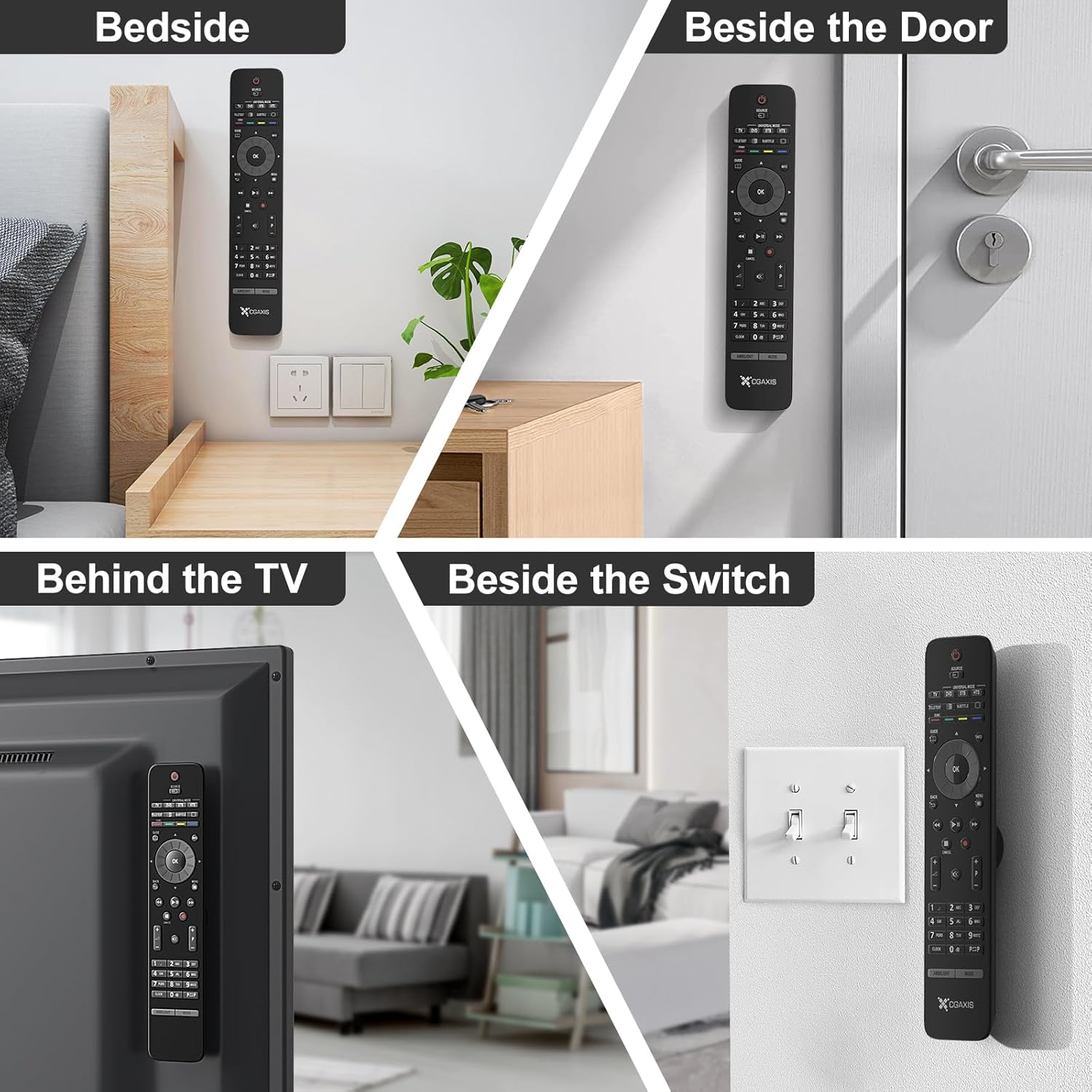 AURASTYLE Magnetic Remote Control Holder 4 Pack – Decorative Black Wall Mount for Cozy Living Room Aesthetic