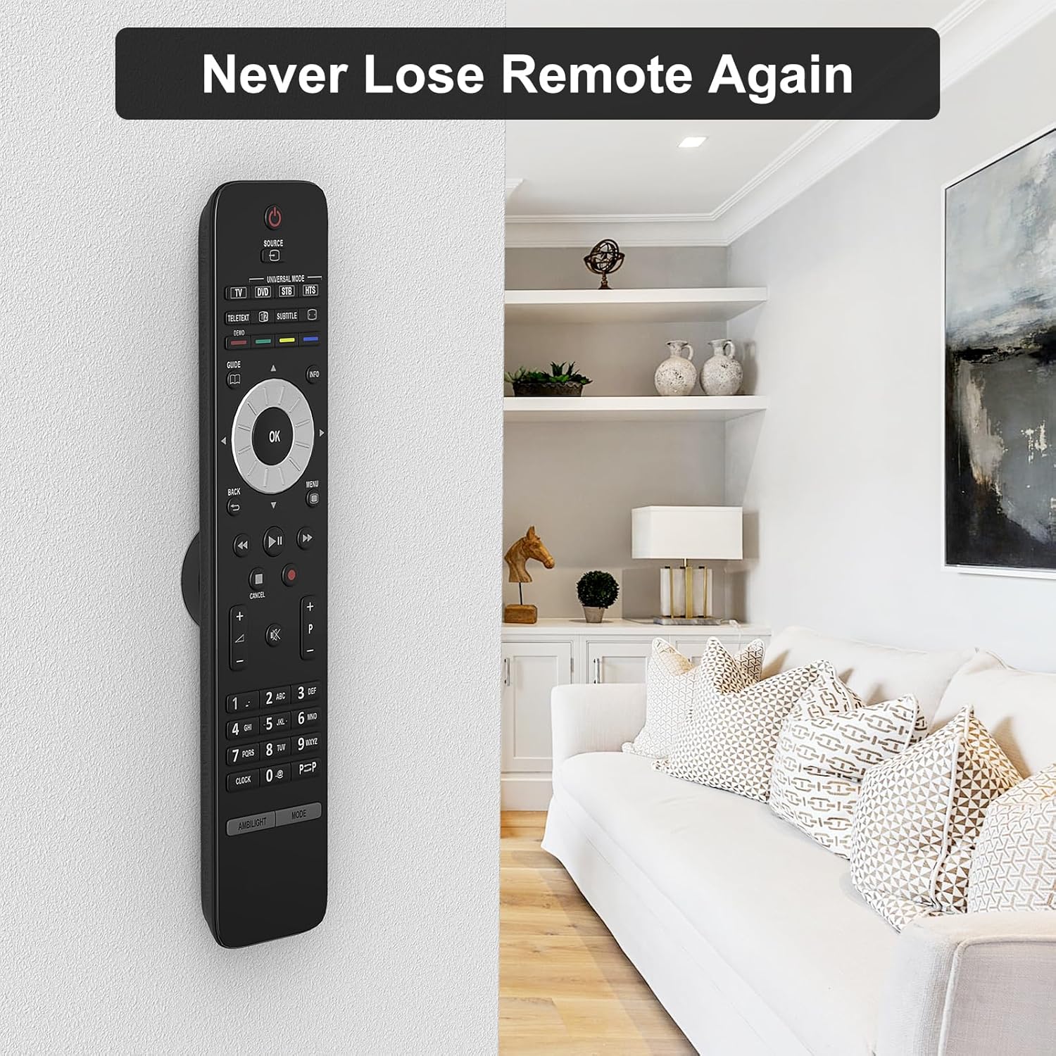 AURASTYLE Magnetic Remote Control Holder 4 Pack – Decorative Black Wall Mount for Cozy Living Room Aesthetic