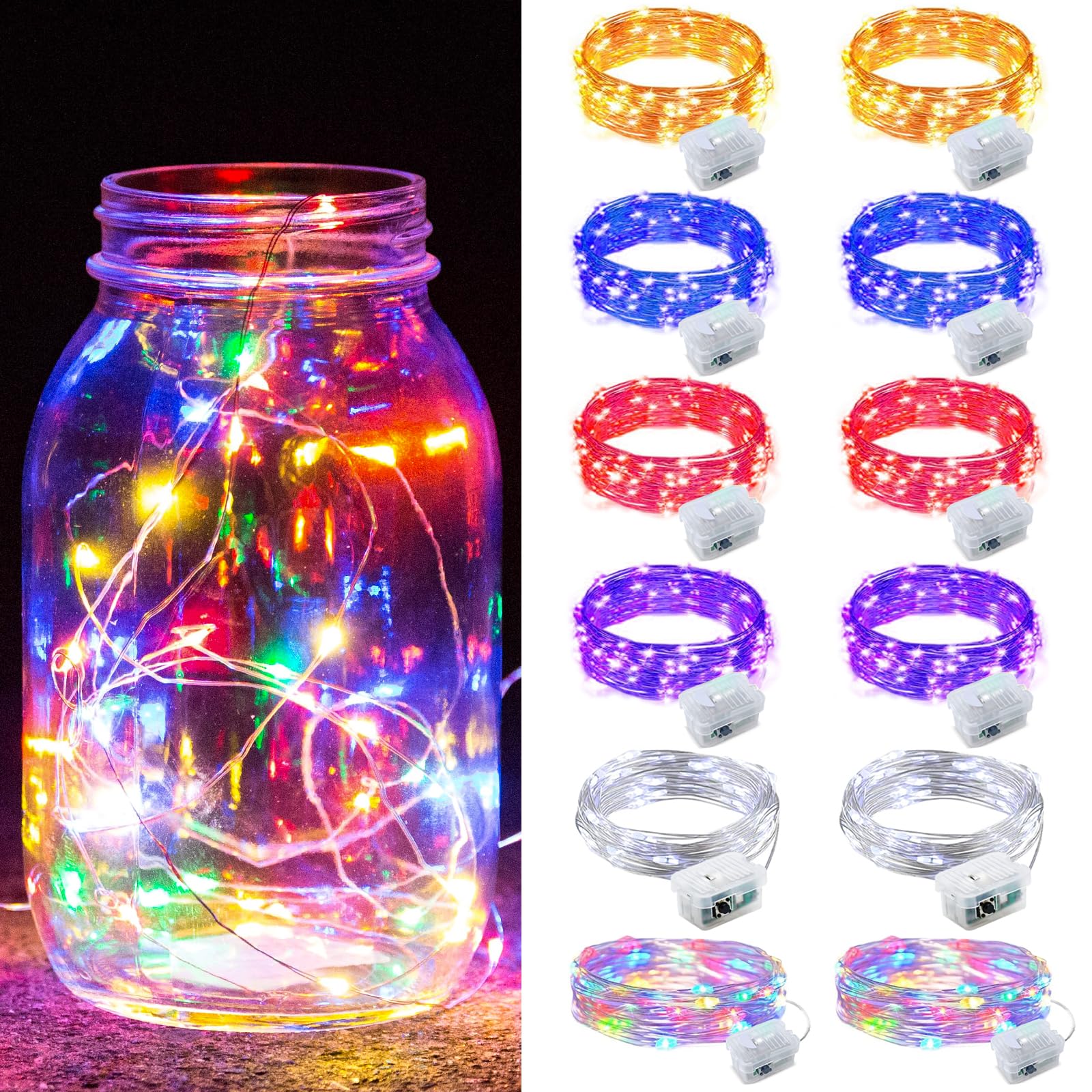 Aurora Glow Fairy Lights 7ft Copper Wire String Lights Battery Operated for Bedroom Aesthetic and Cozy Living Room Decor