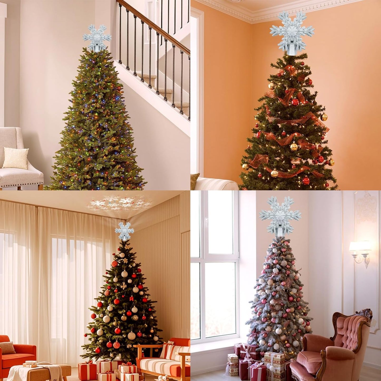 Aurora Glow Snowflake Tree Topper Projector – 3D Glitter Ceiling Light for Cozy Living Room Holiday Aesthetic