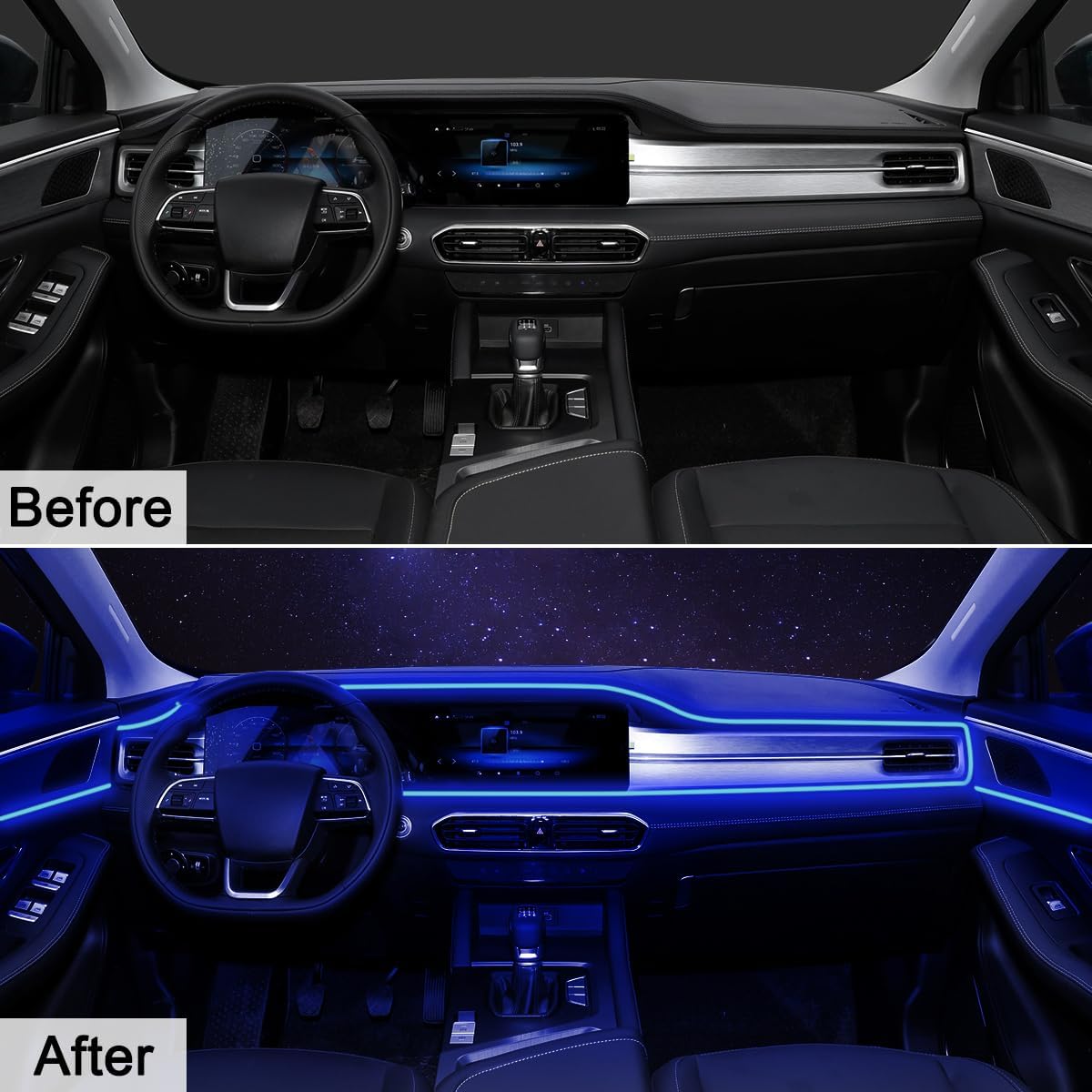 AuroraDrive Interior Car LED Strip Lights APP Control – Child-Safe Cool-Touch Lighting for Family Minivans and Teen Driver Cars