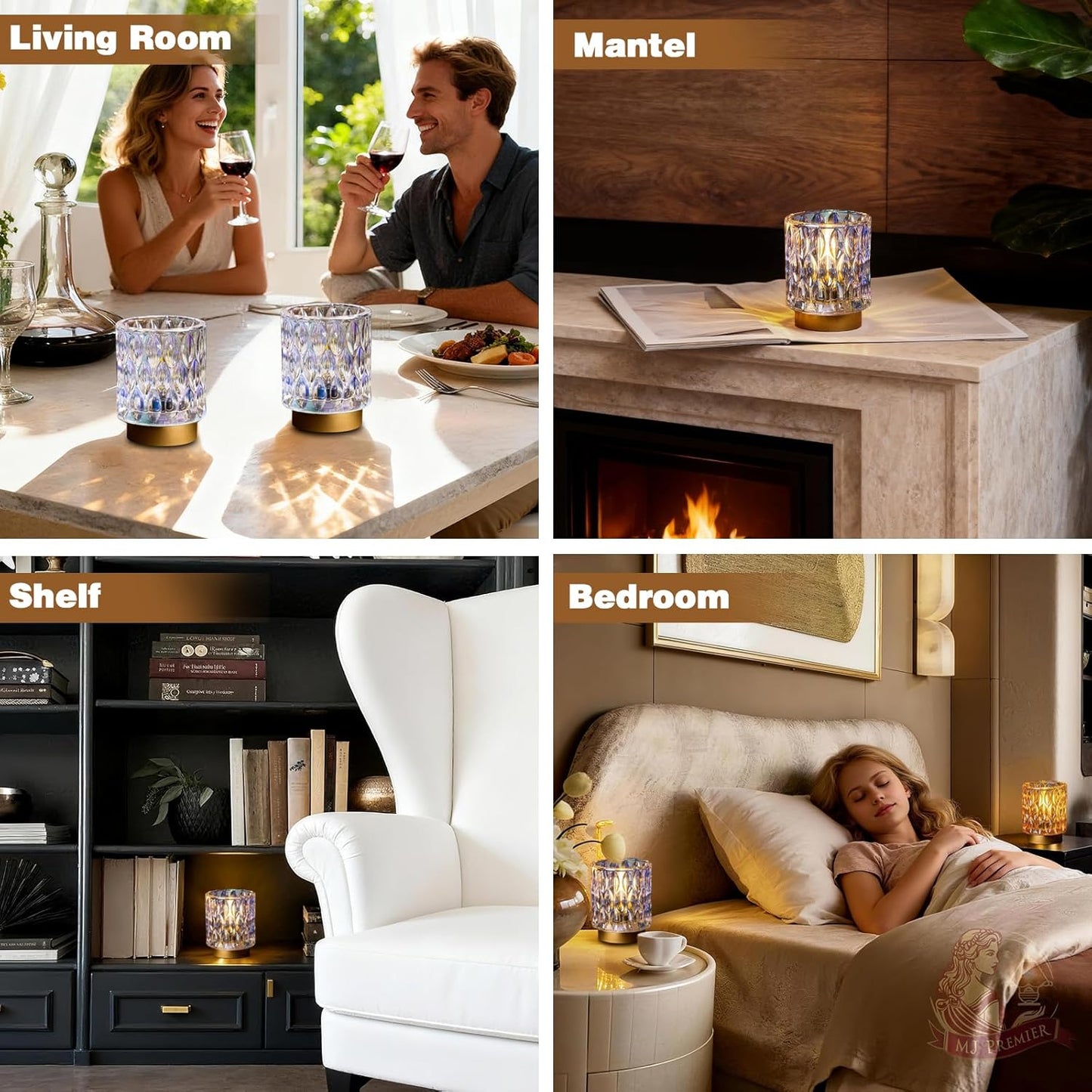 AuroraGlow Crystal Cordless Lamp – Sparkling Accent for Living Room and Coffee Table Decor, Warm LED Glow