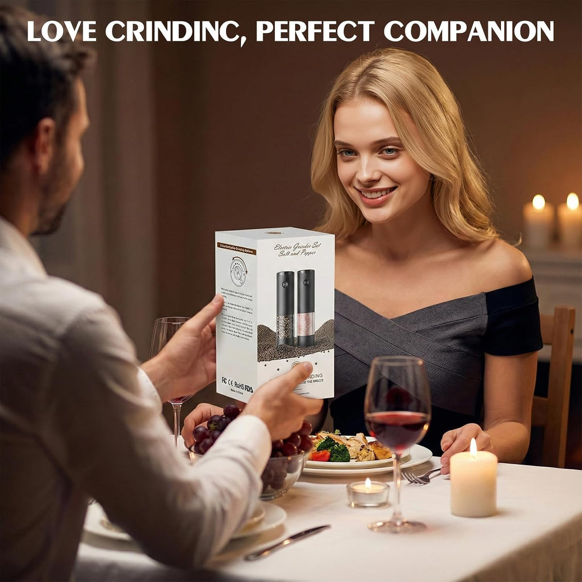 Automatic Salt and Pepper Shakers Set – Wedding Registry Must-Have Kitchen Gift for Couples, Large Capacity LED Grinder Pair