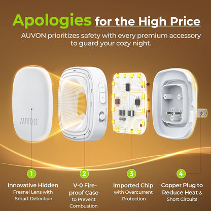AUVON Plug-in LED Night Light with Motion and Dusk-to-Dawn Sensor – Flameless Fall Prevention Lighting for Seniors, Bathroom and Hallway