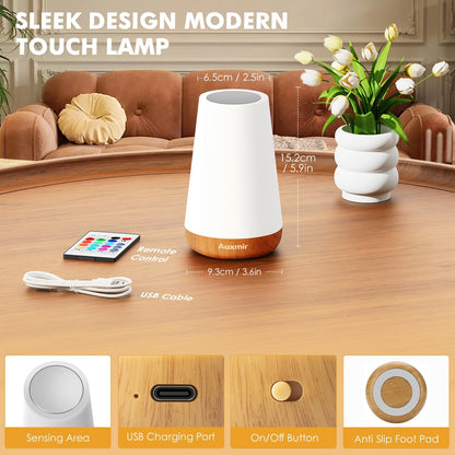 Auxmir LED Night Light for Kids Room and Nursery – Touch-Controlled Baby Safe Lamp with Cool-to-Touch Surface and 13 RGB Colors