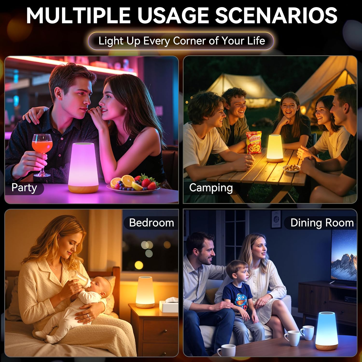 Auxmir LED Night Light for Kids Room and Nursery – Touch-Controlled Baby Safe Lamp with Cool-to-Touch Surface and 13 RGB Colors