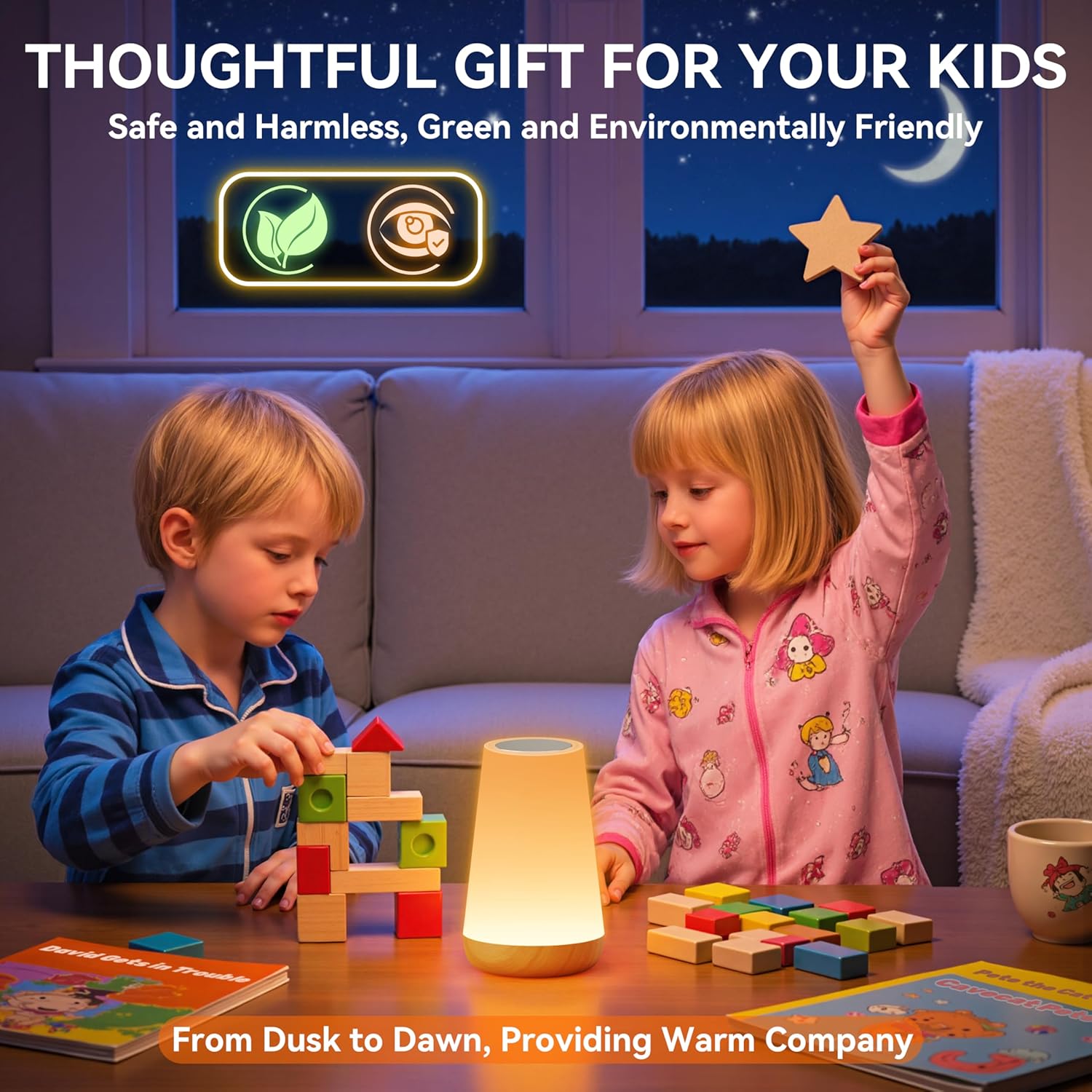 Auxmir LED Night Light for Kids Room and Nursery – Touch-Controlled Baby Safe Lamp with Cool-to-Touch Surface and 13 RGB Colors