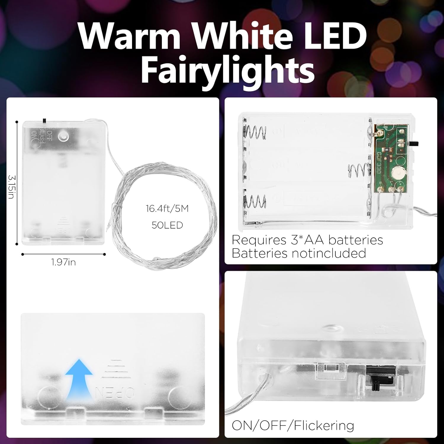available in 2, 4, and 8 packs across white, warm white, and multicolor color options