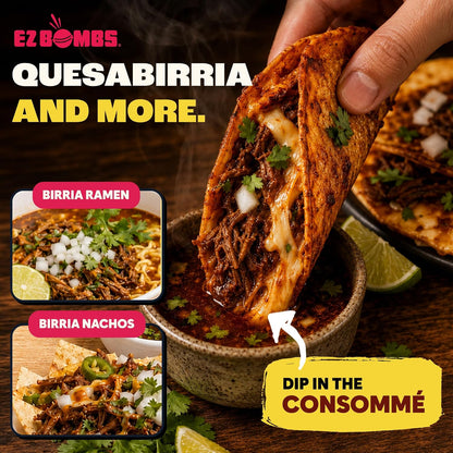 available in 7 flavor variants (birria, tinga, pozole, brine w/ rub, chile colorado, chicken chipotle) and 1pk, 2pk, and 4pk pack sizes