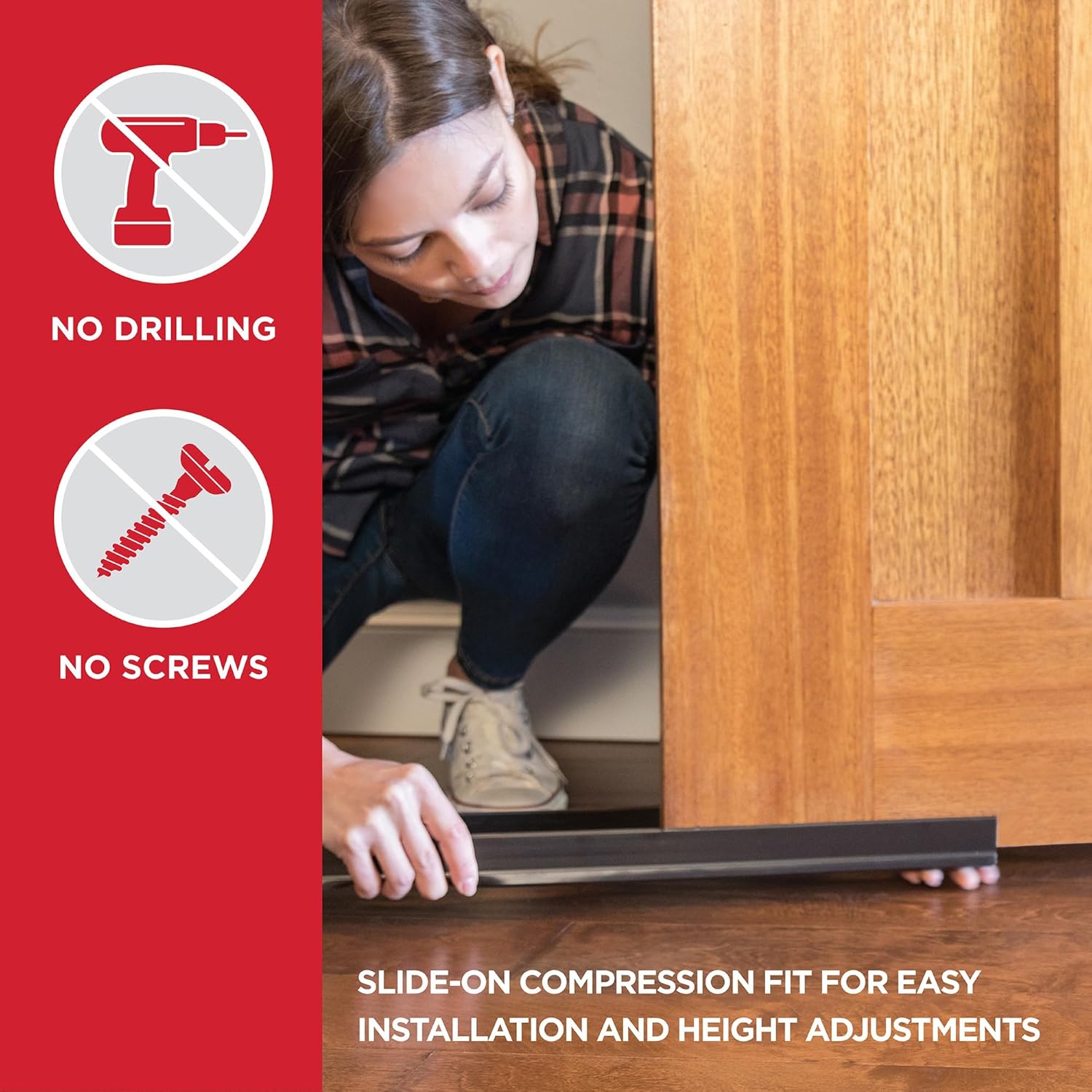 available in four colorways — white, brown, clear, and black — to blend with door finish