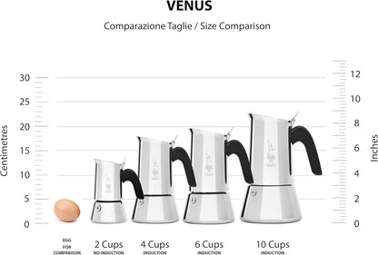 available in three sizes (4-cup, 6-cup, 10-cup) and two finishes (silver, copper-silver)