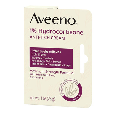 Aveeno 1% Hydrocortisone Anti-Itch Cream for Poison Ivy, Oak & Sumac, Camping & Hiking First Aid, 1 oz 2 Pack