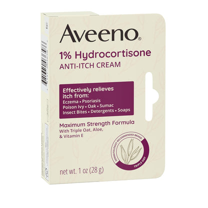 Aveeno 1% Hydrocortisone Anti-Itch Cream for Poison Ivy, Oak & Sumac, Camping & Hiking First Aid, 1 oz 2 Pack