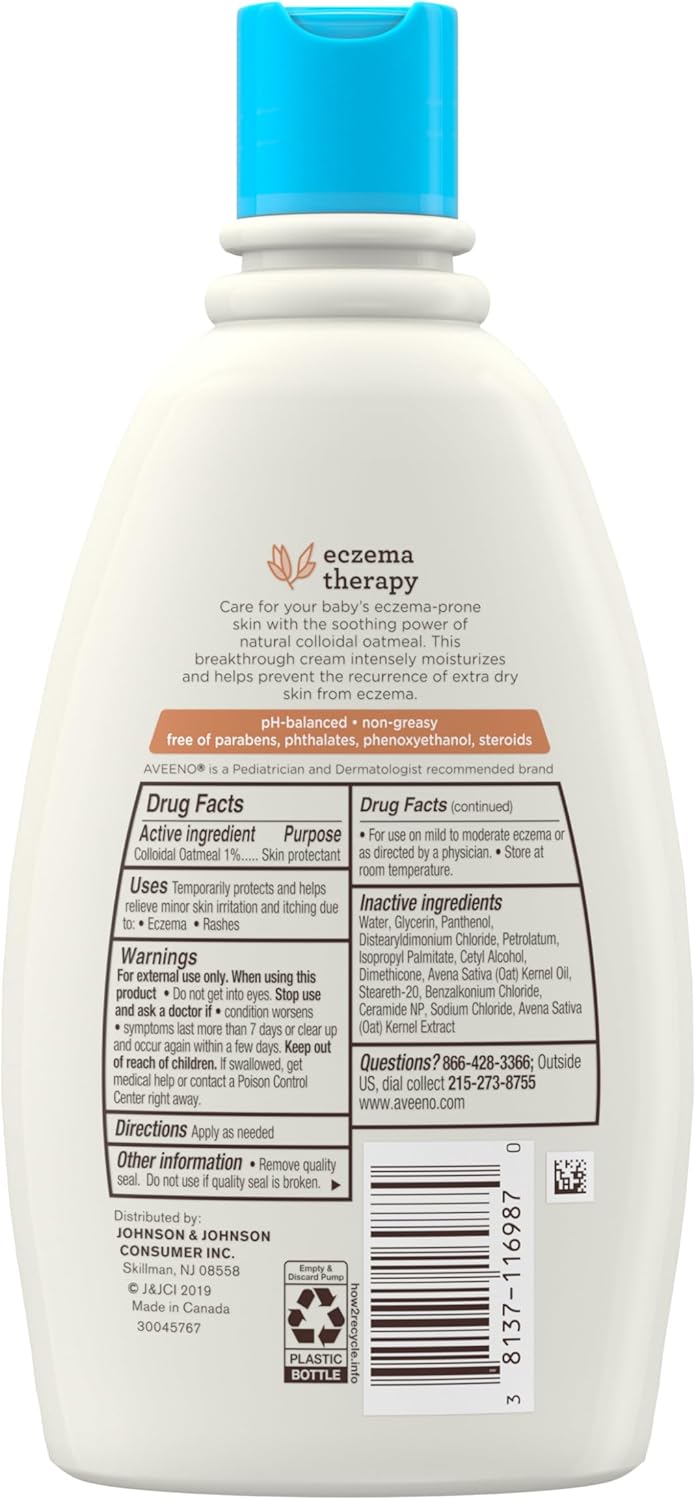 Aveeno Baby Eczema Therapy Cream – Clean, Steroid-Free Formula Safe for Newborns and Toddlers with Eczema