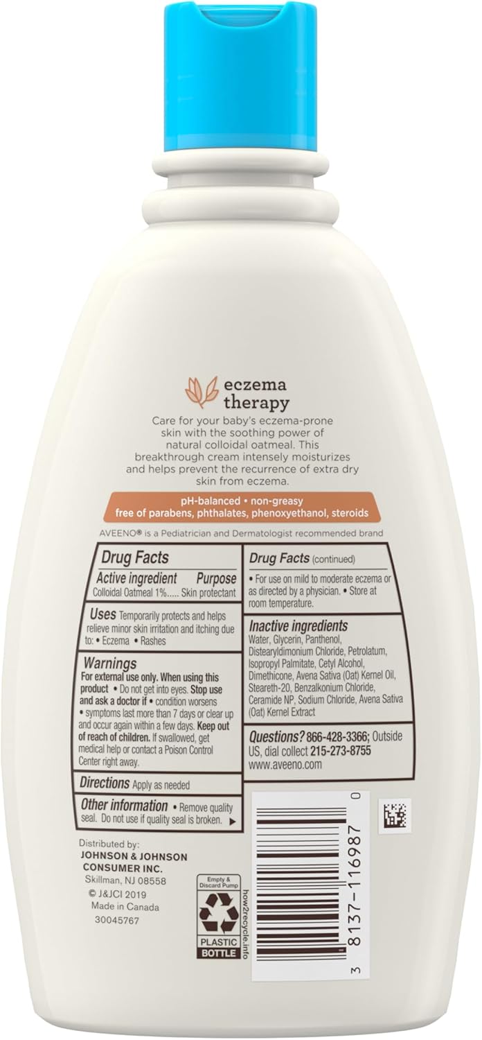 Aveeno Baby Eczema Therapy Cream – Clean, Steroid-Free Formula Safe for Newborns and Toddlers with Eczema