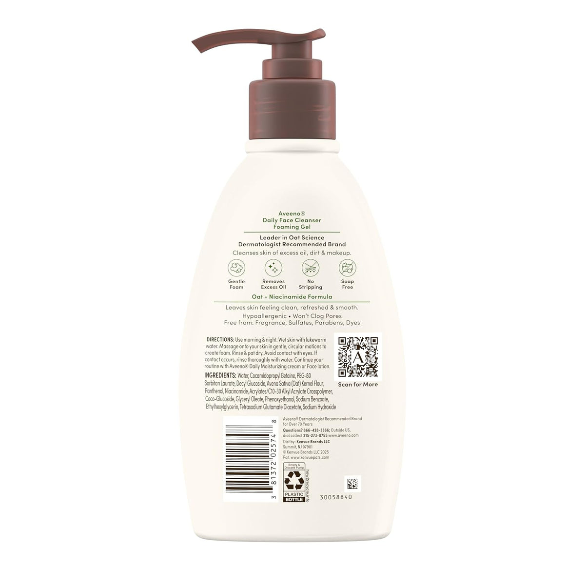 Aveeno Daily Foaming Gel Cleanser – Oat and Niacinamide Face Wash for a Calming Self Care Routine