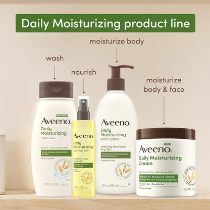 Aveeno Daily Moisturizing Body Wash for Dry & Sensitive Skin – Gentle Prebiotic Oat Cleanser for a Mindful Bath Ritual, 33 fl oz