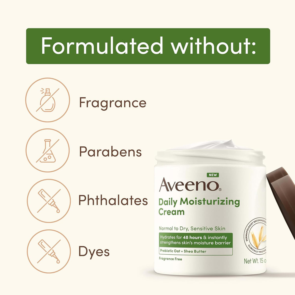 Aveeno Daily Moisturizing Cream – Premium Prebiotic Oat & Shea Butter in Elegant 20 oz Vessel