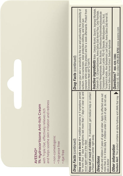 Aveeno Maximum Strength 1% Hydrocortisone Anti-Itch Cream – Dye-Free Fragrance-Free Formula for Allergy-Prone Skin Reactions, 1 oz