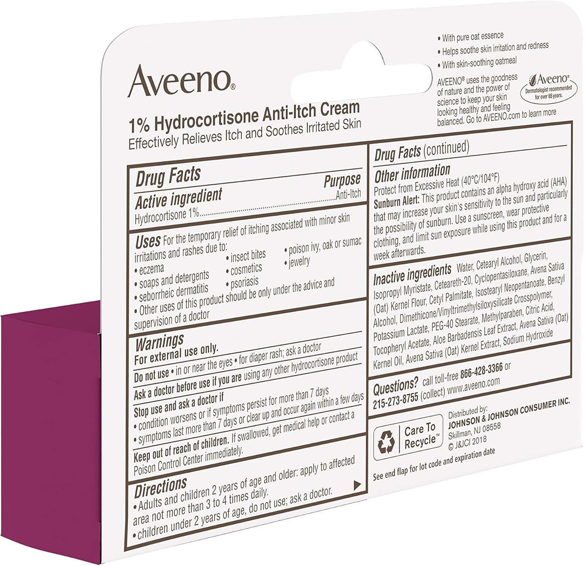 Aveeno Maximum Strength 1% Hydrocortisone Anti-Itch Cream – Dye-Free Fragrance-Free Formula for Allergy-Prone Skin Reactions, 1 oz