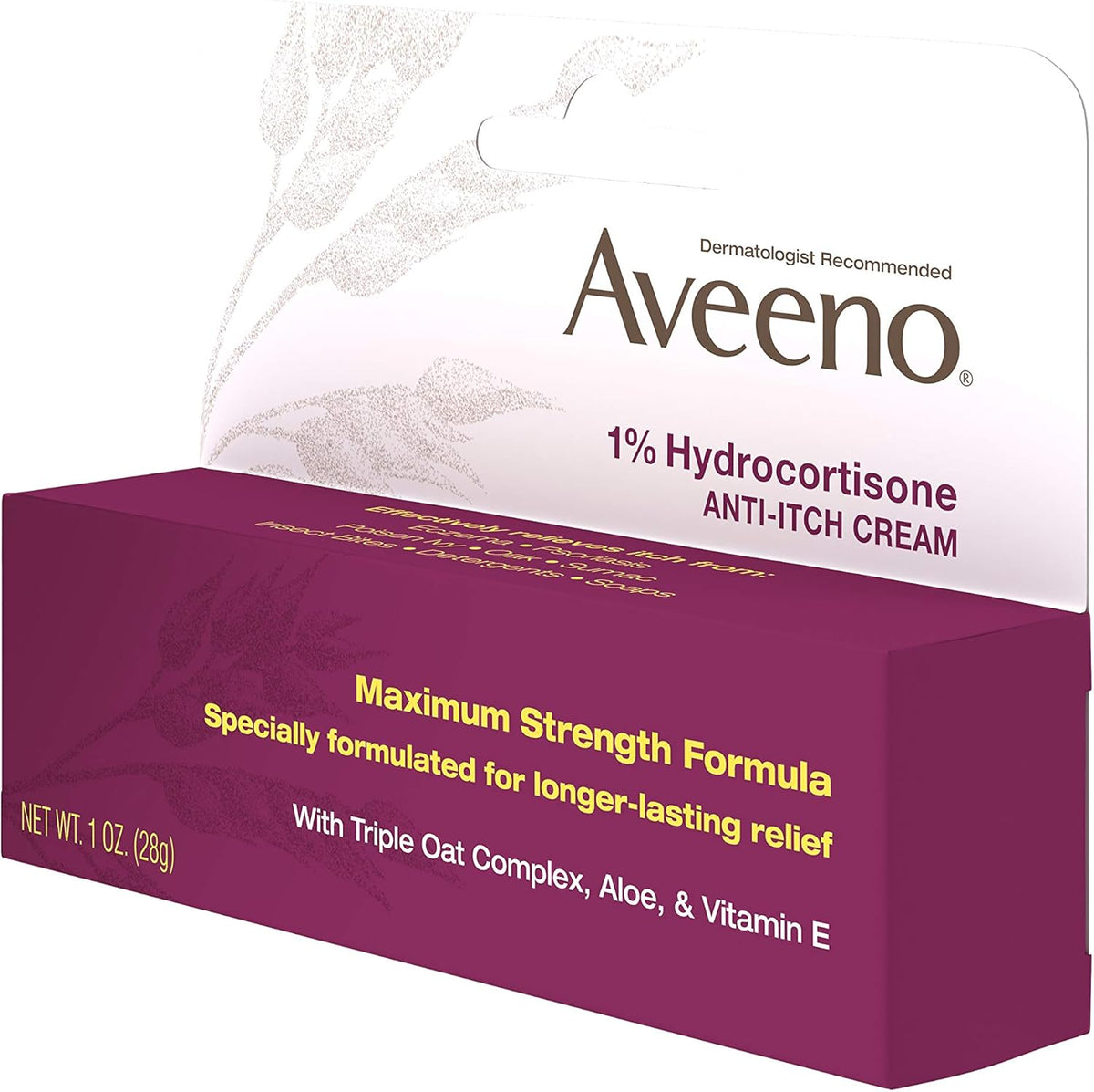 Aveeno Maximum Strength 1% Hydrocortisone Anti-Itch Cream – Dye-Free Fragrance-Free Formula for Allergy-Prone Skin Reactions, 1 oz