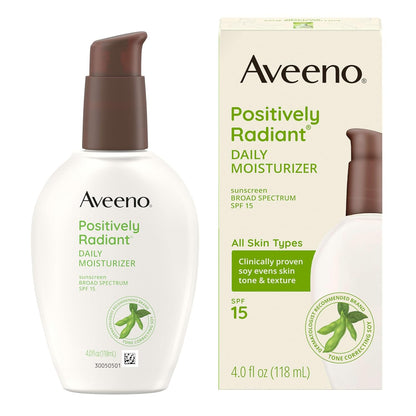 Aveeno Positively Radiant Daily Face Moisturizer SPF 15 – Hypoallergenic, Non-Comedogenic Hydration for Sensitive Skin