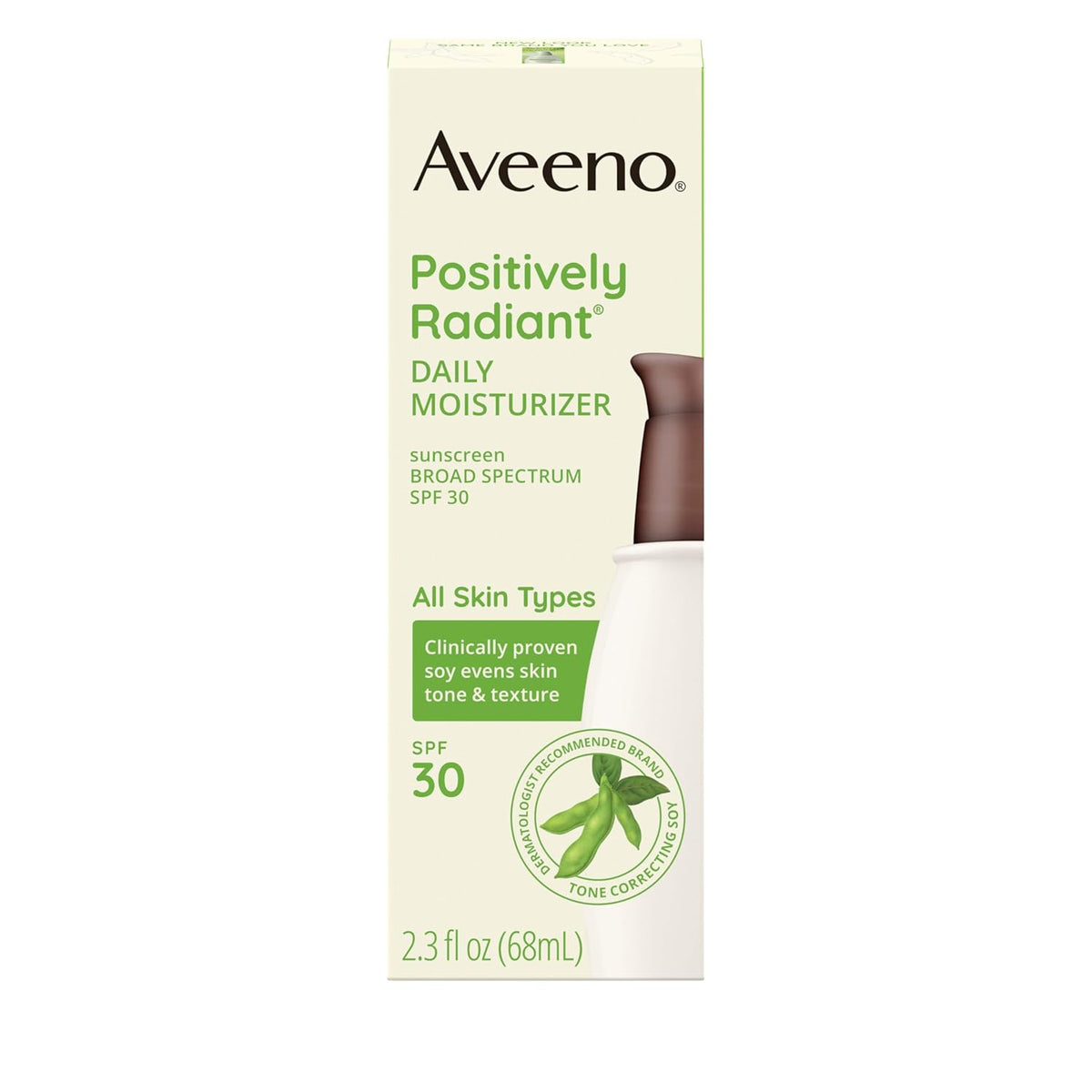 Aveeno Positively Radiant Daily Face Moisturizer with SPF 30 for Mindful Skincare, Lightweight Soy-Complex Hydration