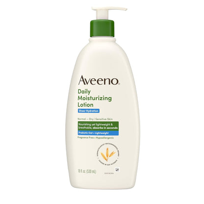 Aveeno Sheer Hydration Fragrance-Free Body Lotion for Sensitive, Allergy-Prone Skin – Dermatologist-Tested 48-Hour Moisturizer Safe for Daily Family Use