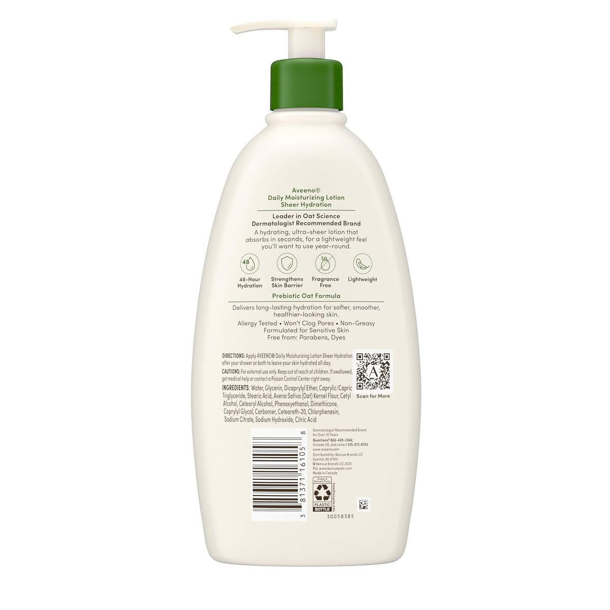 Aveeno Sheer Hydration Fragrance-Free Body Lotion for Sensitive, Allergy-Prone Skin – Dermatologist-Tested 48-Hour Moisturizer Safe for Daily Family Use