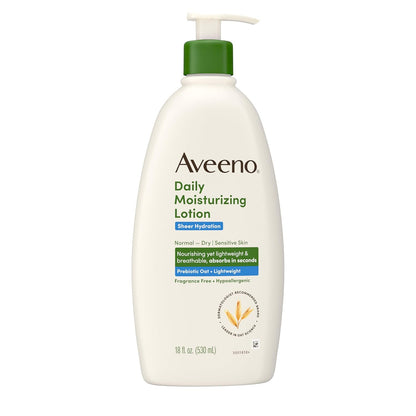 Aveeno Sheer Hydration Fragrance-Free Body Lotion for Sensitive, Allergy-Prone Skin – Dermatologist-Tested 48-Hour Moisturizer Safe for Daily Family Use
