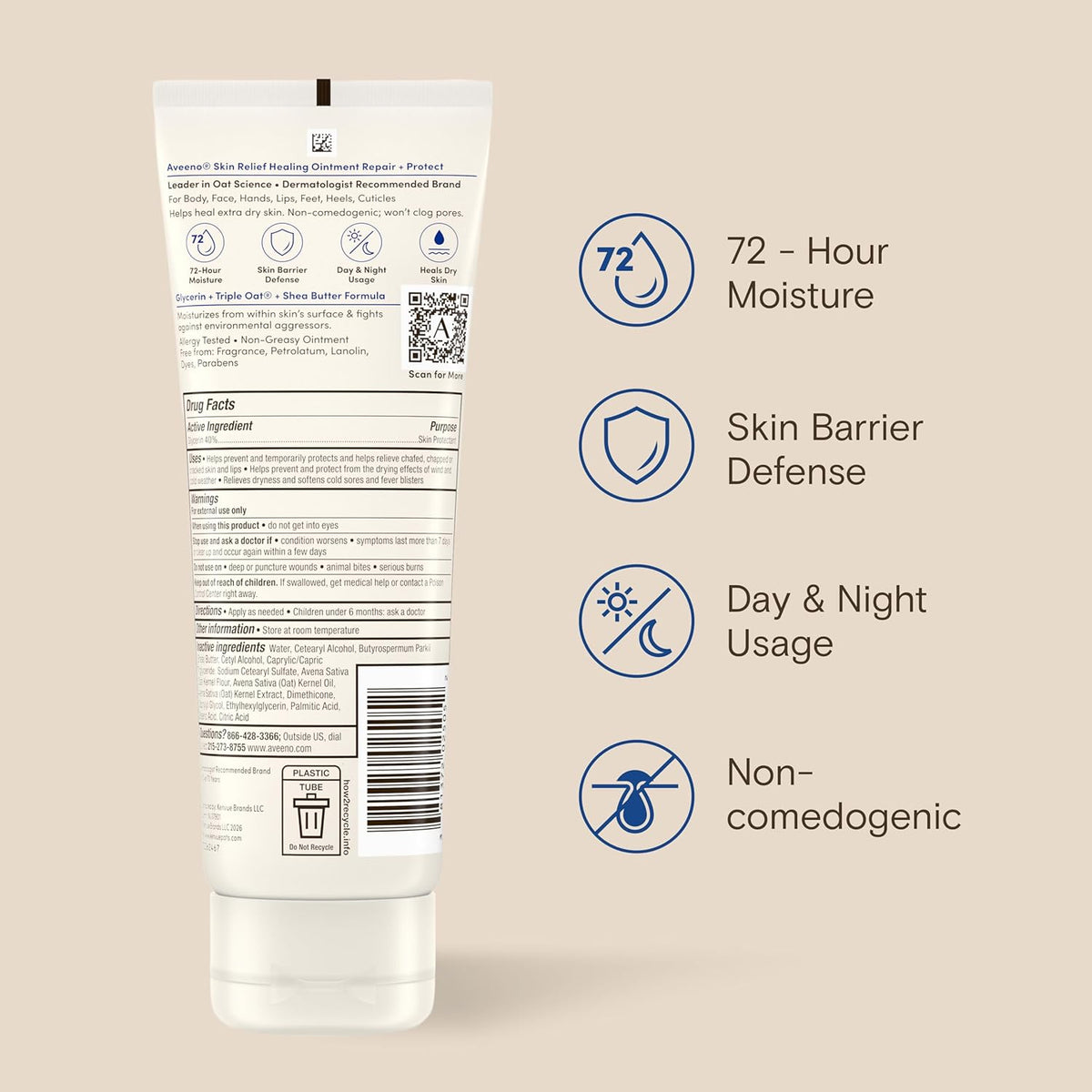 Aveeno Skin Relief Healing Ointment – Allergy-Tested, Fragrance-Free Protectant for Sensitive, Reactive Skin Types
