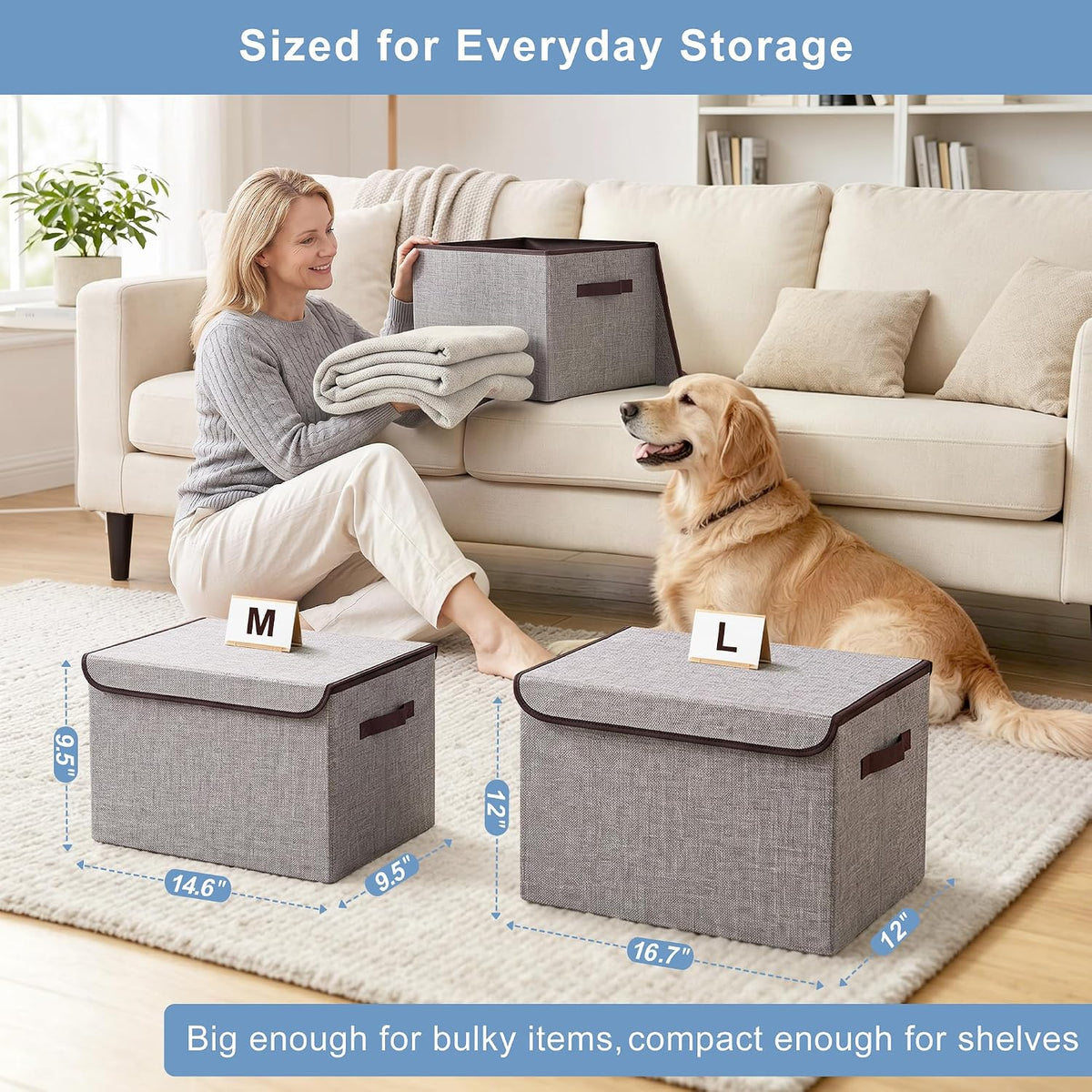 Bagnizer 22 Quart Linen Storage Bin – Neutral Living Room Decor Cube for Throw Blankets and Pillows
