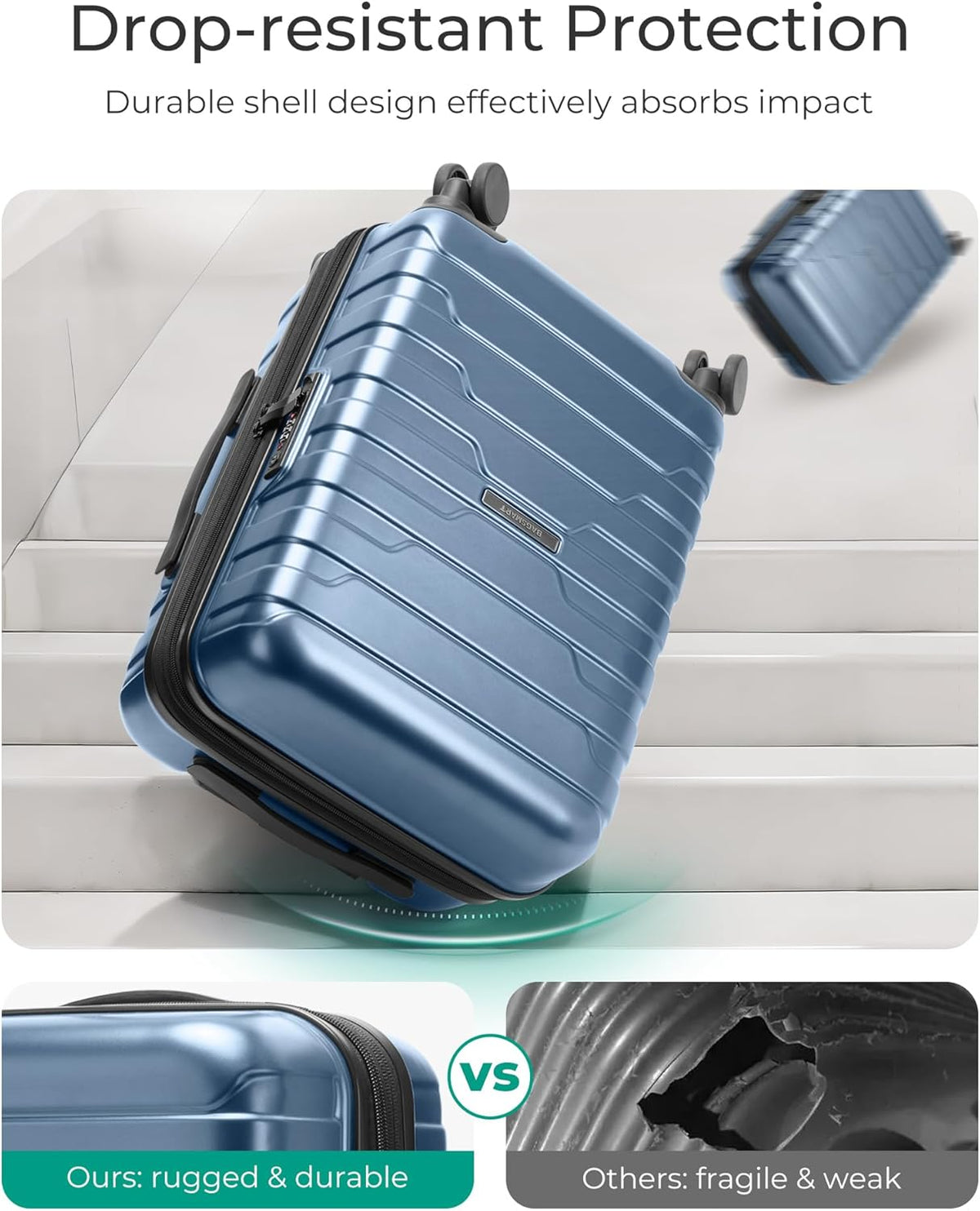 BAGSMART Expandable Carry On Suitcase – 20 Inch Travel Bag for Camping Weekends, Polycarbonate Shell with TSA Lock