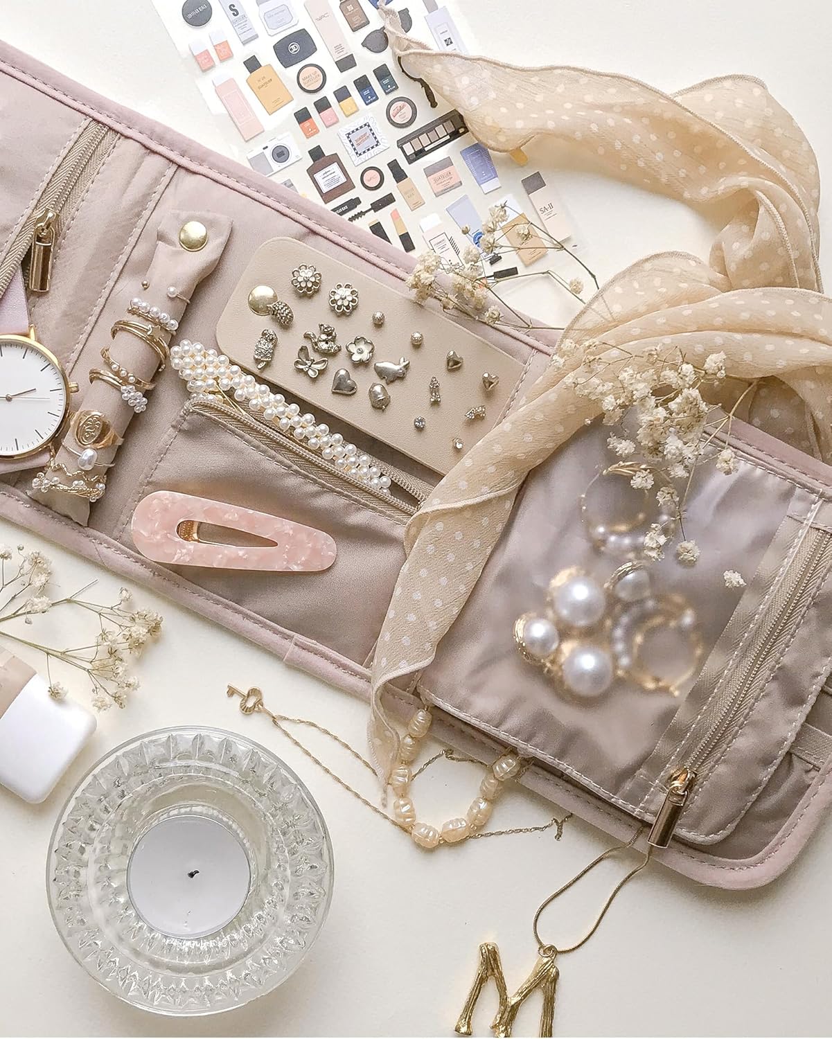 BAGSMART Premium Jewelry Organizer – High-End Travel Companion, Quilted Velvet-Touch Roll for Fine Rings and Necklaces