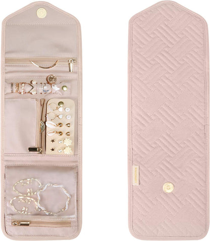 BAGSMART Premium Jewelry Organizer – High-End Travel Companion, Quilted Velvet-Touch Roll for Fine Rings and Necklaces