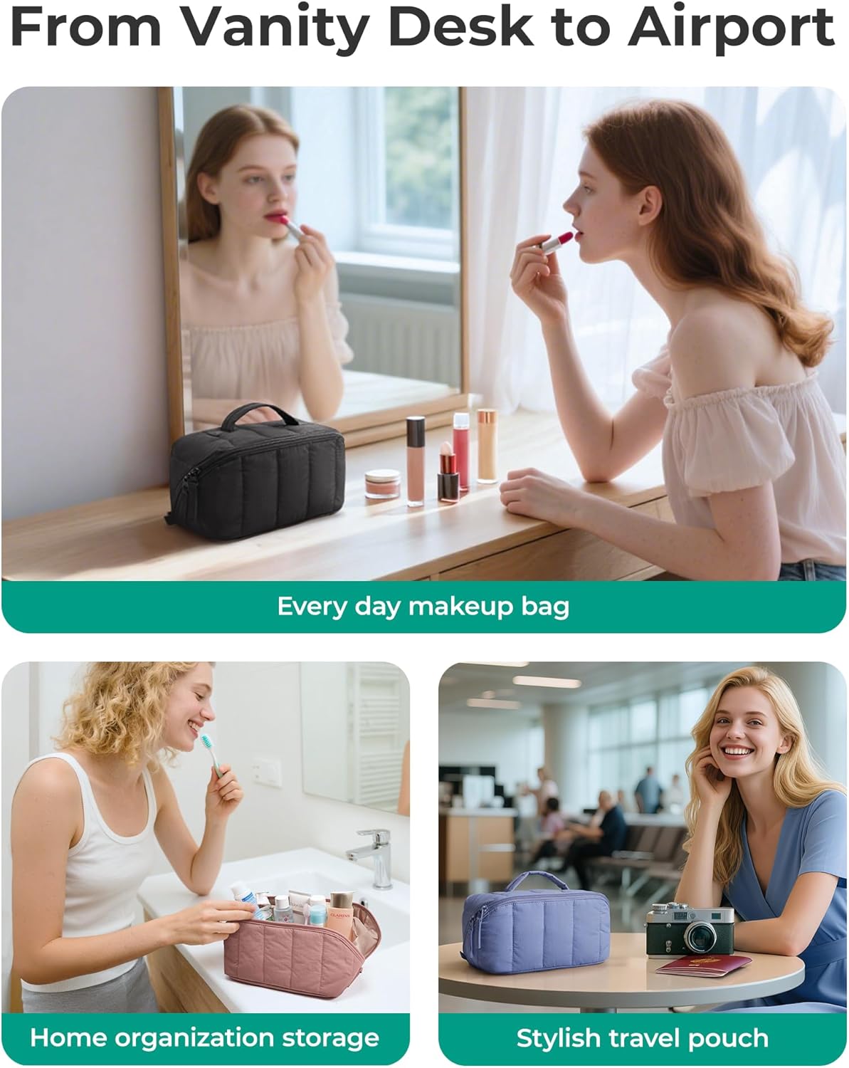 BAGSMART Puff Pouch – Premium Quilted Cosmetic Case, Elevated Vanity Organizer for the Connoisseur