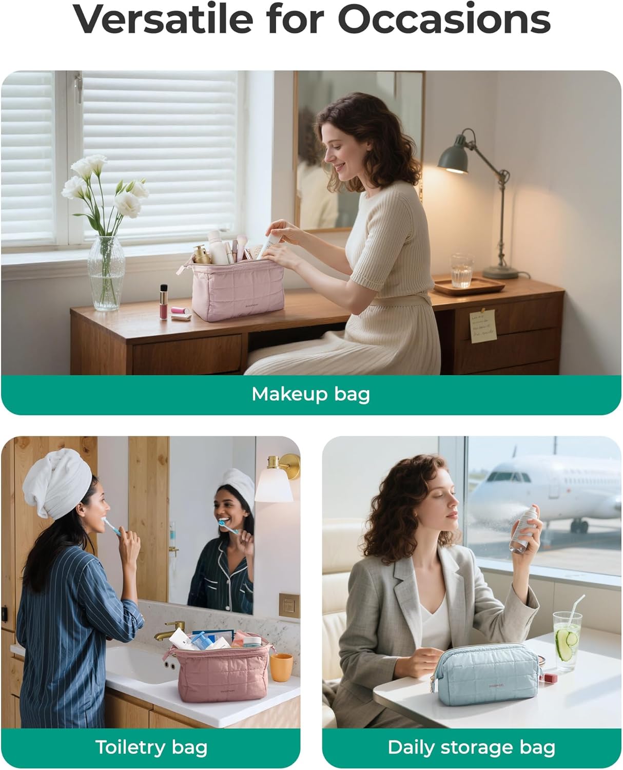 BAGSMART Puffy Makeup Bag – Camping and Road Trip Toiletry Organizer for Women Travelers