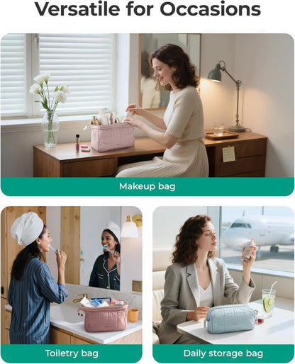 BAGSMART Puffy Makeup Bag – Camping and Road Trip Toiletry Organizer for Women Travelers
