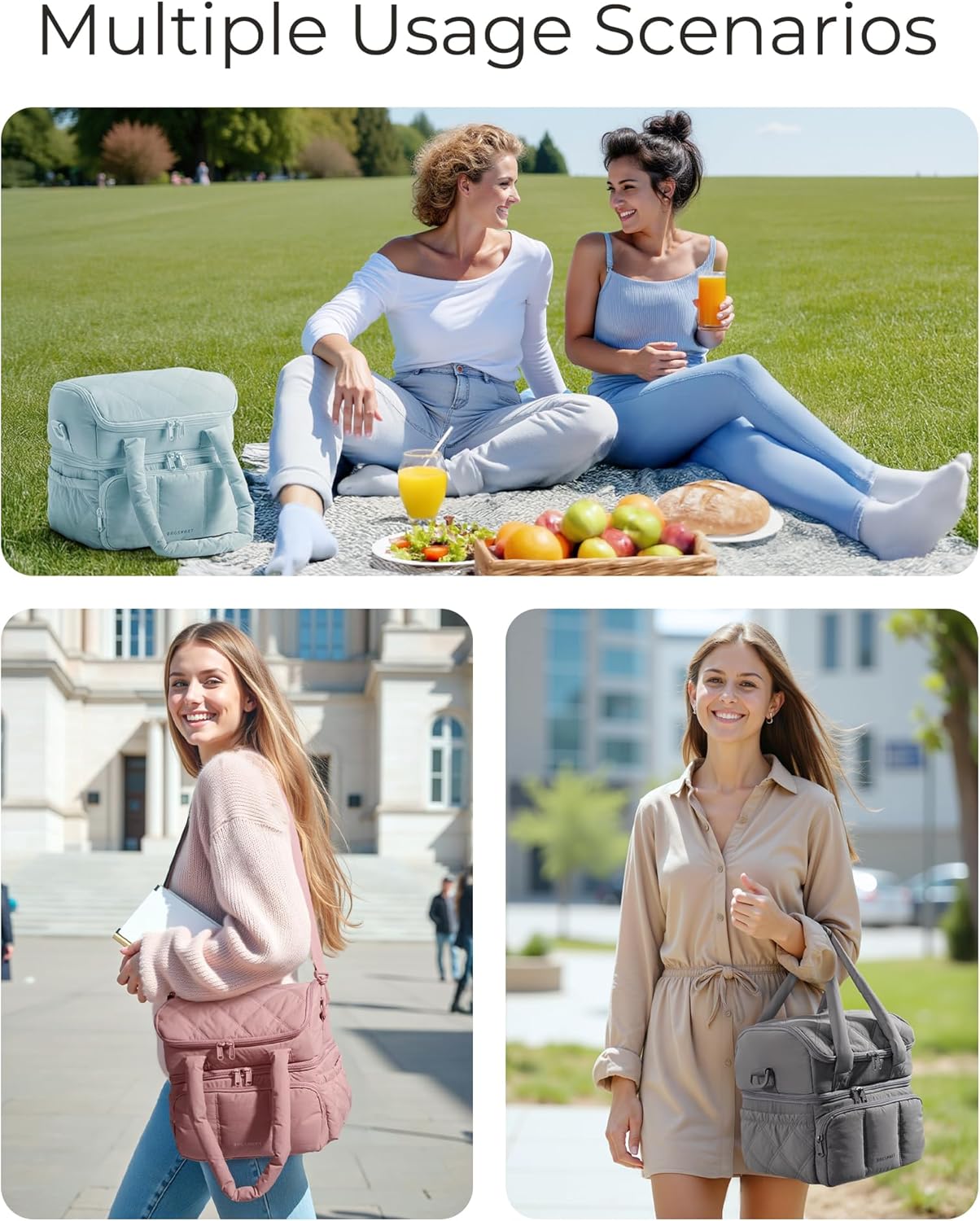 BAGSMART Quilted Puffer Lunch Bag – Office Lunch Organizer for Female Professionals Working at the Desk