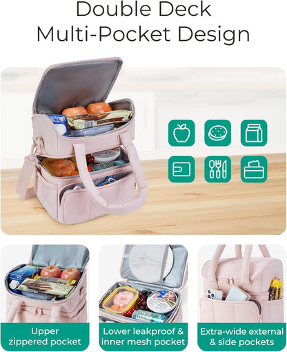 BAGSMART Quilted Puffer Lunch Bag – Office Lunch Organizer for Female Professionals Working at the Desk