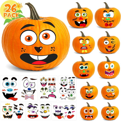 BainGsek 26 Pack Pumpkin Face Stickers – Fun Halloween Party Favor Gift for Kids, Classmates, and Party Guests