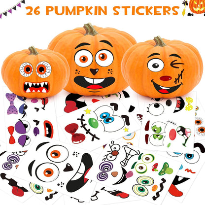 BainGsek 26 Pack Pumpkin Face Stickers – Fun Halloween Party Favor Gift for Kids, Classmates, and Party Guests