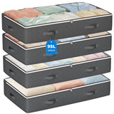 Budding Joy Under Bed Storage Bins 95L, 4 Pack Grey Closet Organizer with Clear Window for Bedroom Aesthetic and Seasonal Decor