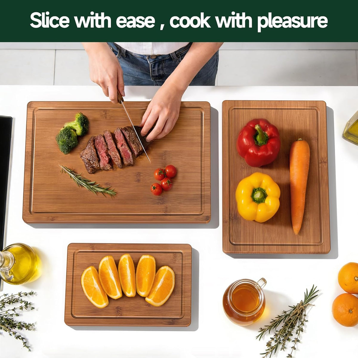 Bamboo Cutting Board Set of 3 – Thoughtful Housewarming Gift for Newlyweds and New Homeowners