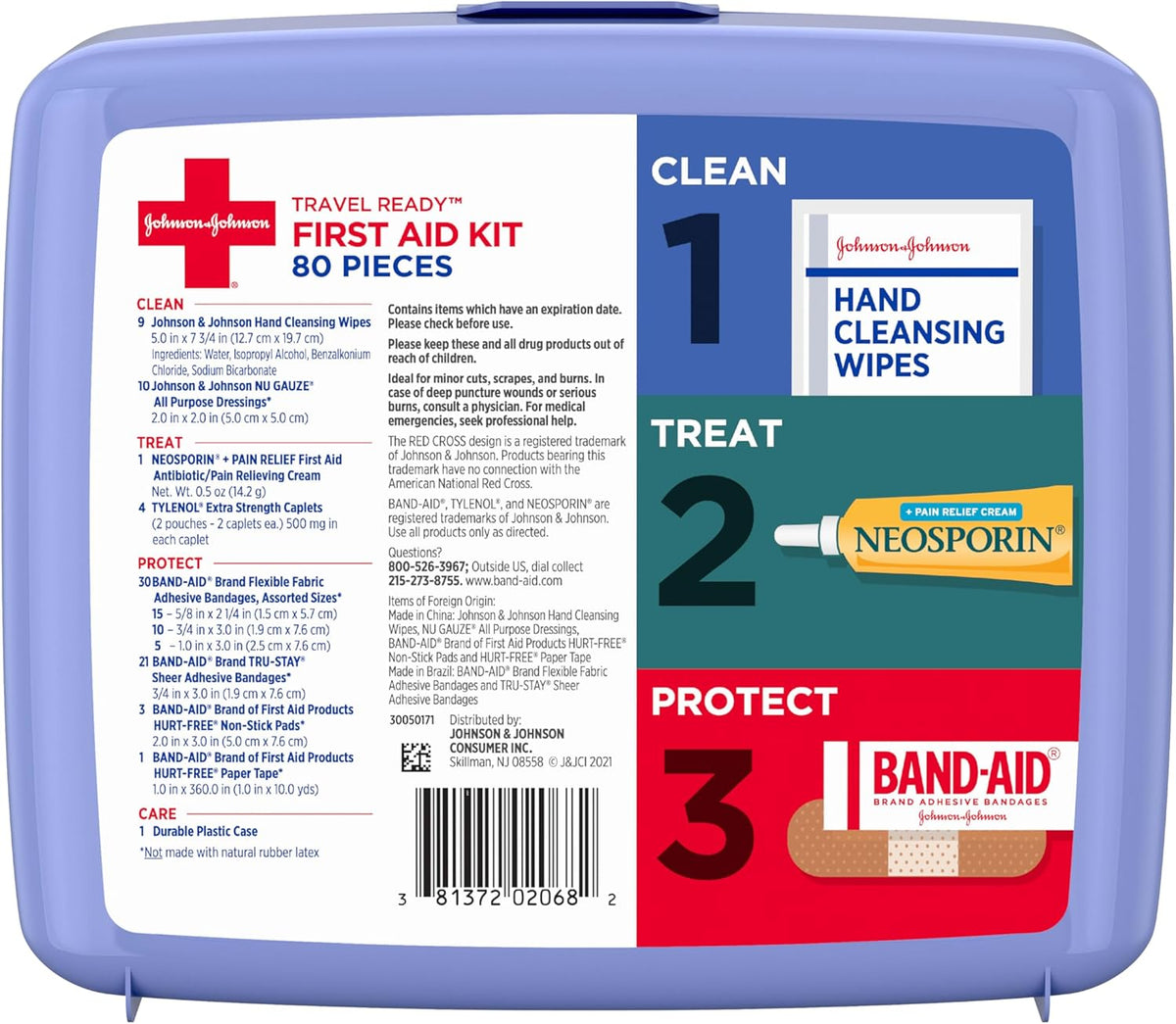 BAND-AID Brand Travel Ready First Aid Kit – All-in-One Medical Supplies for Minor Cuts, Scrapes & Burns, 80 Piece