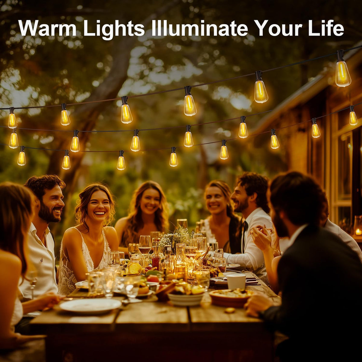 Banord ST38 Warm White LED String Lights – 100ft Simple Design Hanging Lights for Clutter-Free Patio and Deck