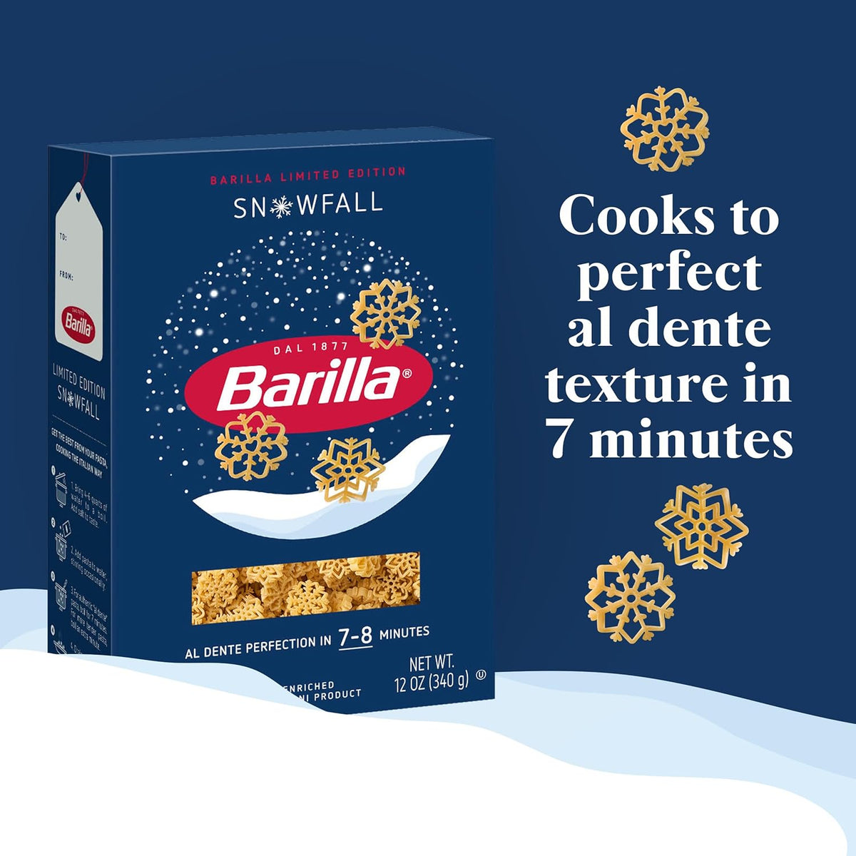 Barilla Limited Edition Snowfall Pasta, 12 Ounce – 7-8 Minute Quick Cook Pasta for Stress-Free Holiday Meal Prep on Busy Weeknights