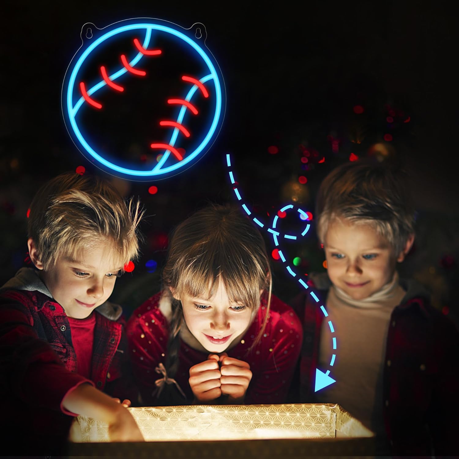Baseball Neon Sign - Dimmable LED Night Light, Birthday Gift for Boys 8-12, Man Cave Wall Decor for Him, USB Powered Sports Bedroom Sign