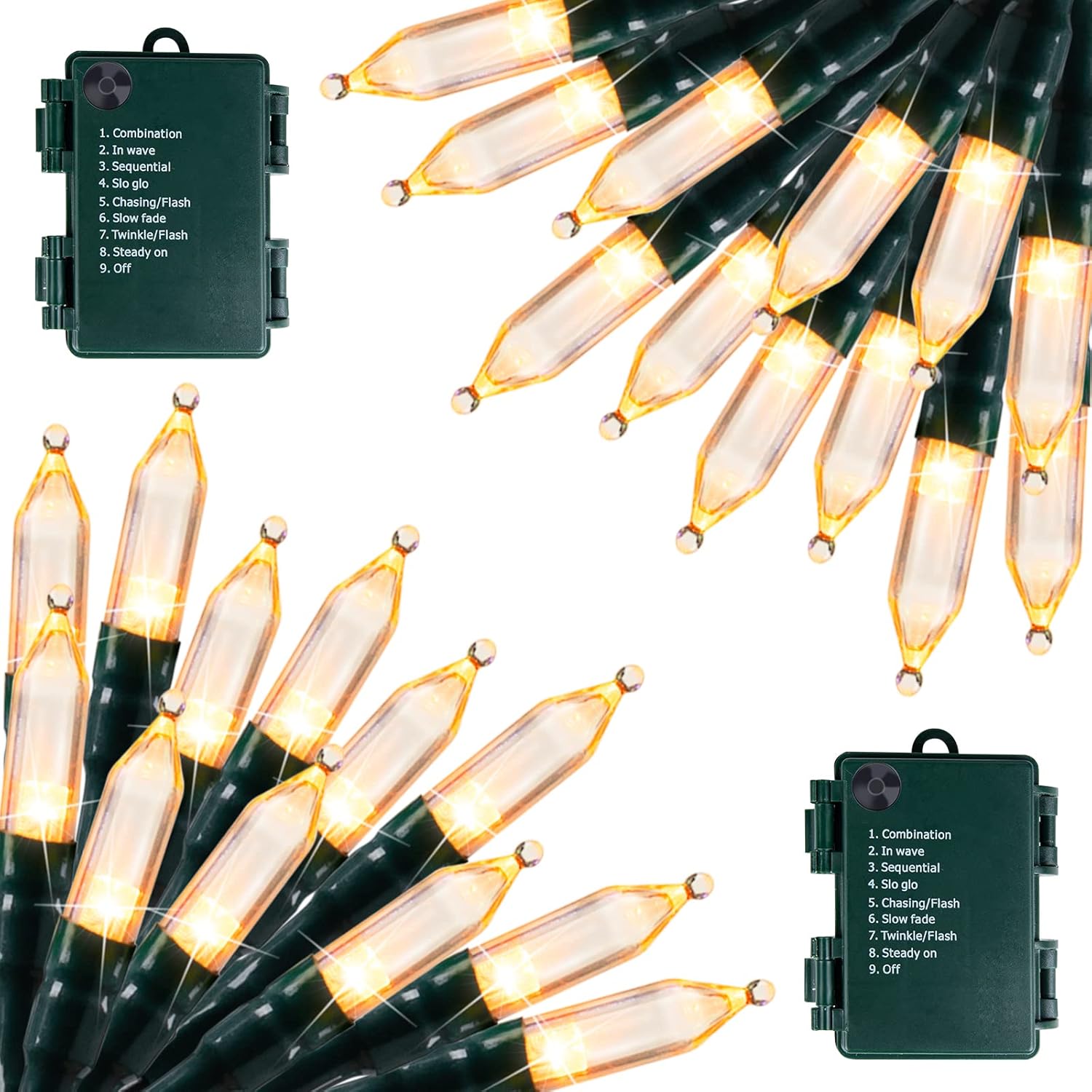 battery powered via 3 aa batteries per strand (no outlet required)